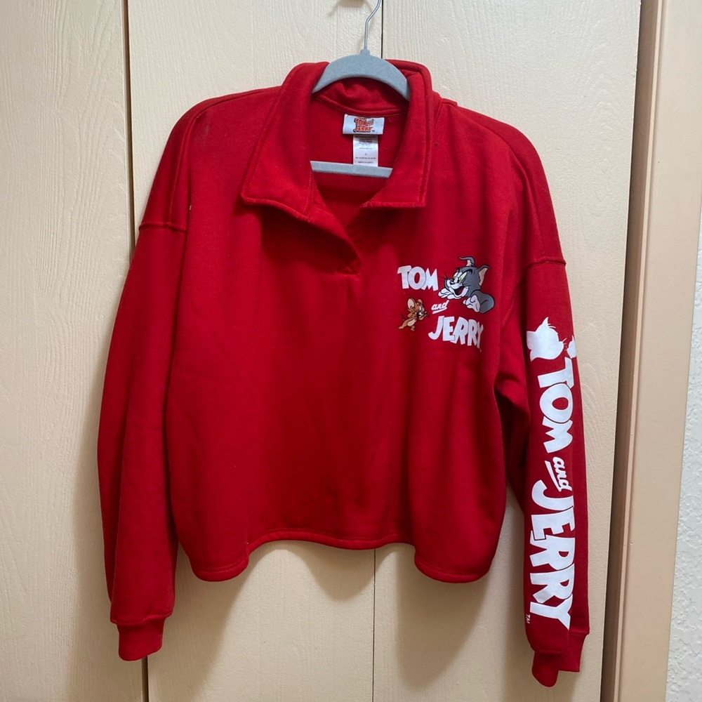 Tom & Jerry Crop Top Red Sweatshirt Size L Women’s